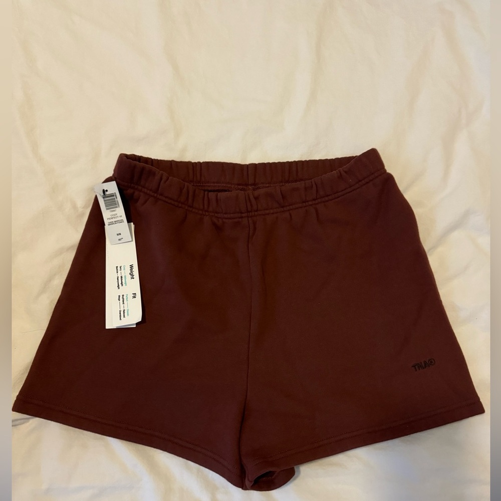 Aritzia TNA Cozy Fleece Perfect Hi-Rise Mini Sweatshort, size M dark maroon
